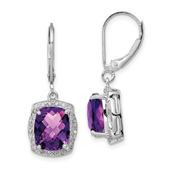 Kazi Luxury Sterling Silver Rhodium-plated Diamond and Amethyst Earrings